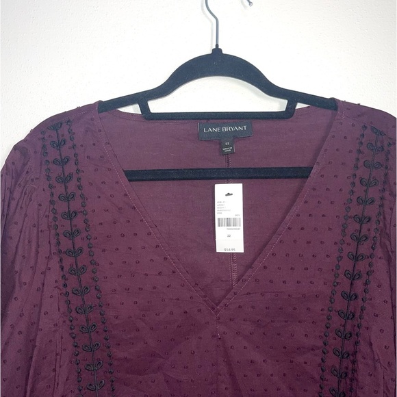 Lane Bryant NWT 100% Cotton Maroon Swiss Dot Embroidered Blouse 3X Women’s - Picture 2 of 10